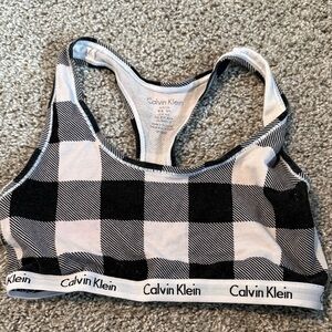 Calvin Klein Black and White Plaid Sports Bra
